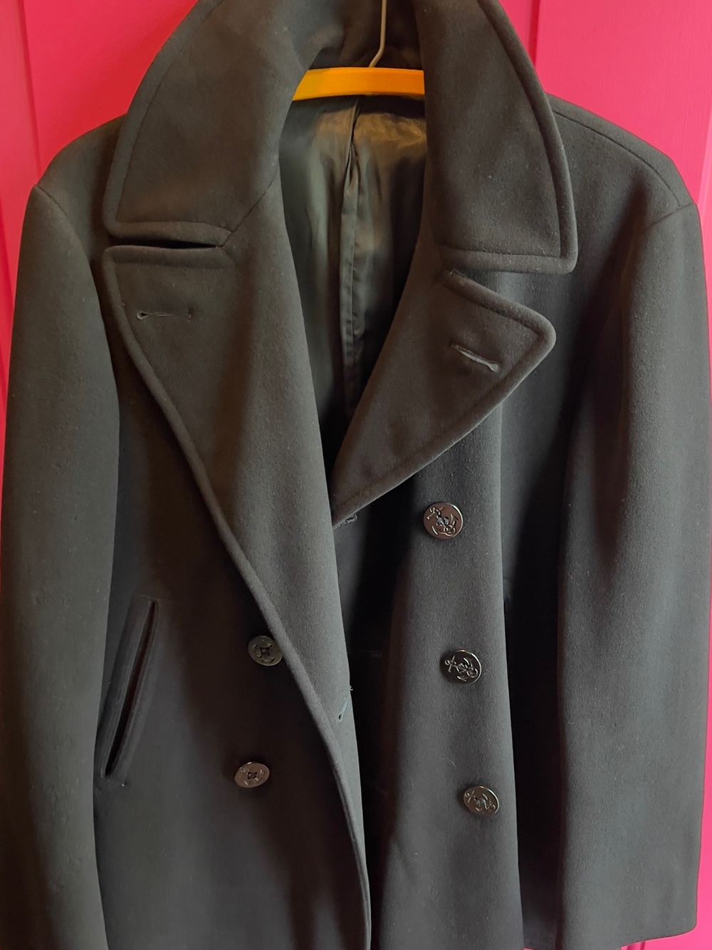 Vintage 1970 U.S. Navy Men's Heavyweight Wool Kersey Blue Peacoat GUC